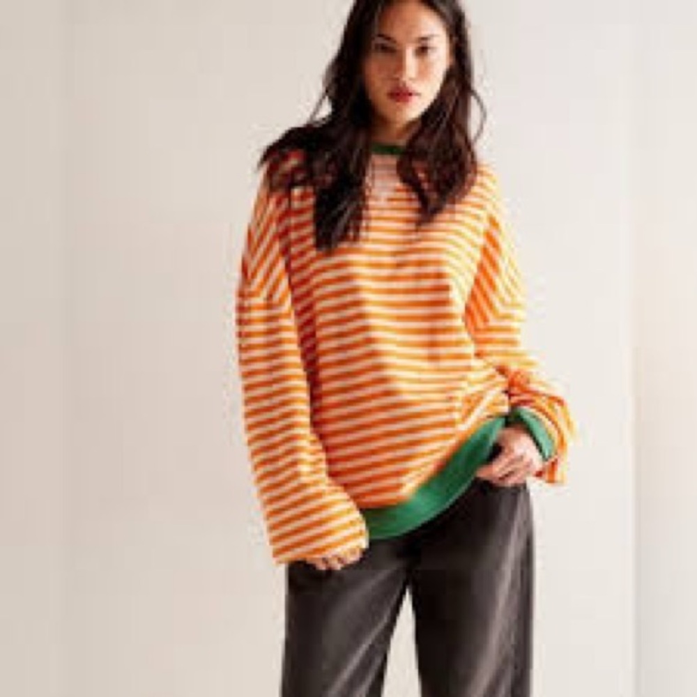 Free People‎ | We The Free Striped Crew Neck Oversized Sweatshirt | Large | NWOT